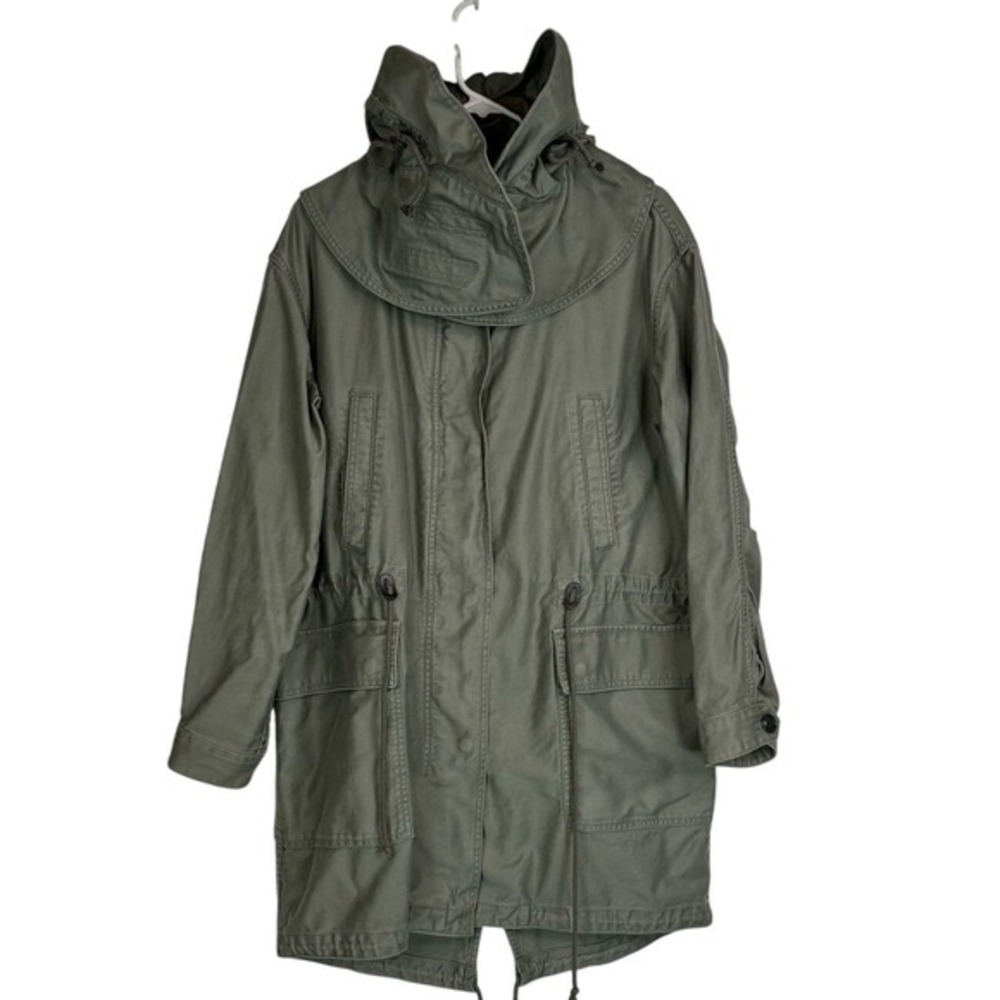 GAP Olive Green‎ Cotton Utility Parka Jacket S Hooded Drawstring Waist Gorpcore